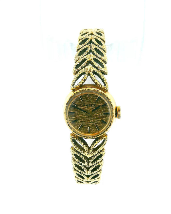 Rolex 14k Textured Dial Bunnyear Textured Band Yellow Gold Ladies Watch