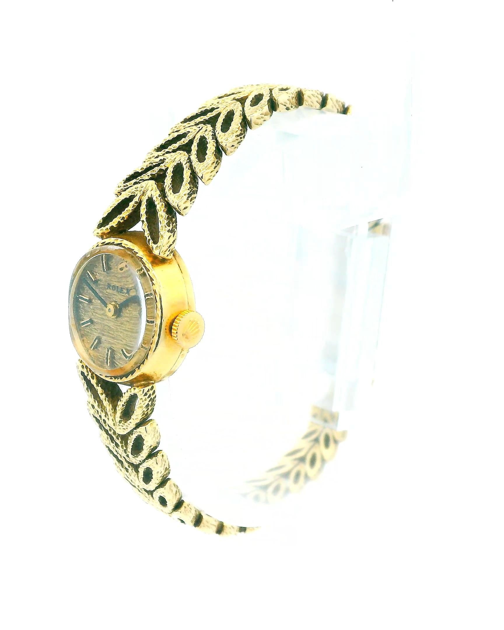 Rolex 14k Textured Dial Bunnyear Textured Band Yellow Gold Ladies Watch