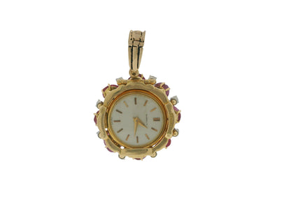 Gubelin 18k Gold Pendant Watch Burma Ruby No Heat Diamond & Emeralds Flipup GIA