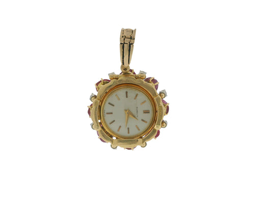 Gubelin 18k Gold Pendant Watch Burma Ruby No Heat Diamond & Emeralds Flipup GIA