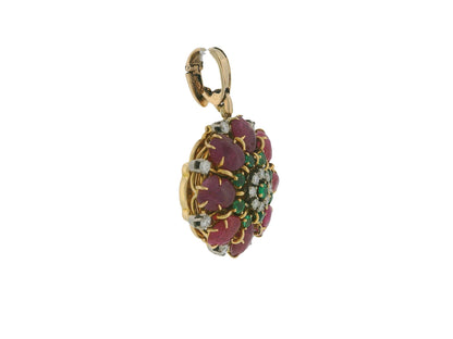 Gubelin 18k Gold Pendant Watch Burma Ruby No Heat Diamond & Emeralds Flipup GIA