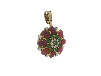 Gubelin 18k Gold Pendant Watch Burma Ruby No Heat Diamond & Emeralds Flipup GIA