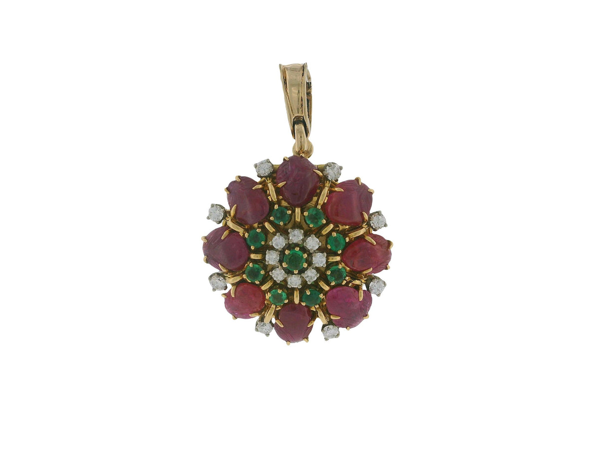 Gubelin 18k Gold Pendant Watch Burma Ruby No Heat Diamond & Emeralds Flipup GIA