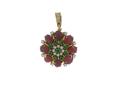 Gubelin 18k Gold Pendant Watch Burma Ruby No Heat Diamond & Emeralds Flipup GIA