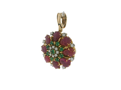 Gubelin 18k Gold Pendant Watch Burma Ruby No Heat Diamond & Emeralds Flipup GIA
