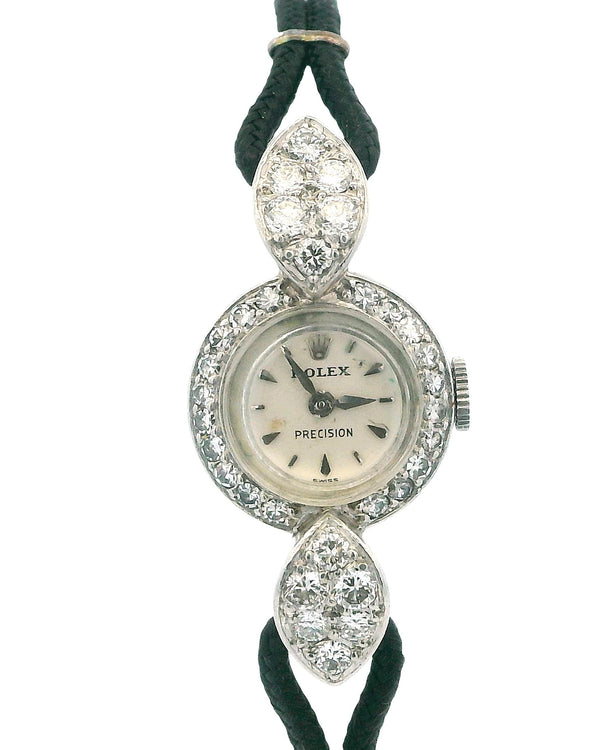 Rolex Platinum Diamond Bezel and Lugs Customized Black Cord Strap & Buckle Watch
