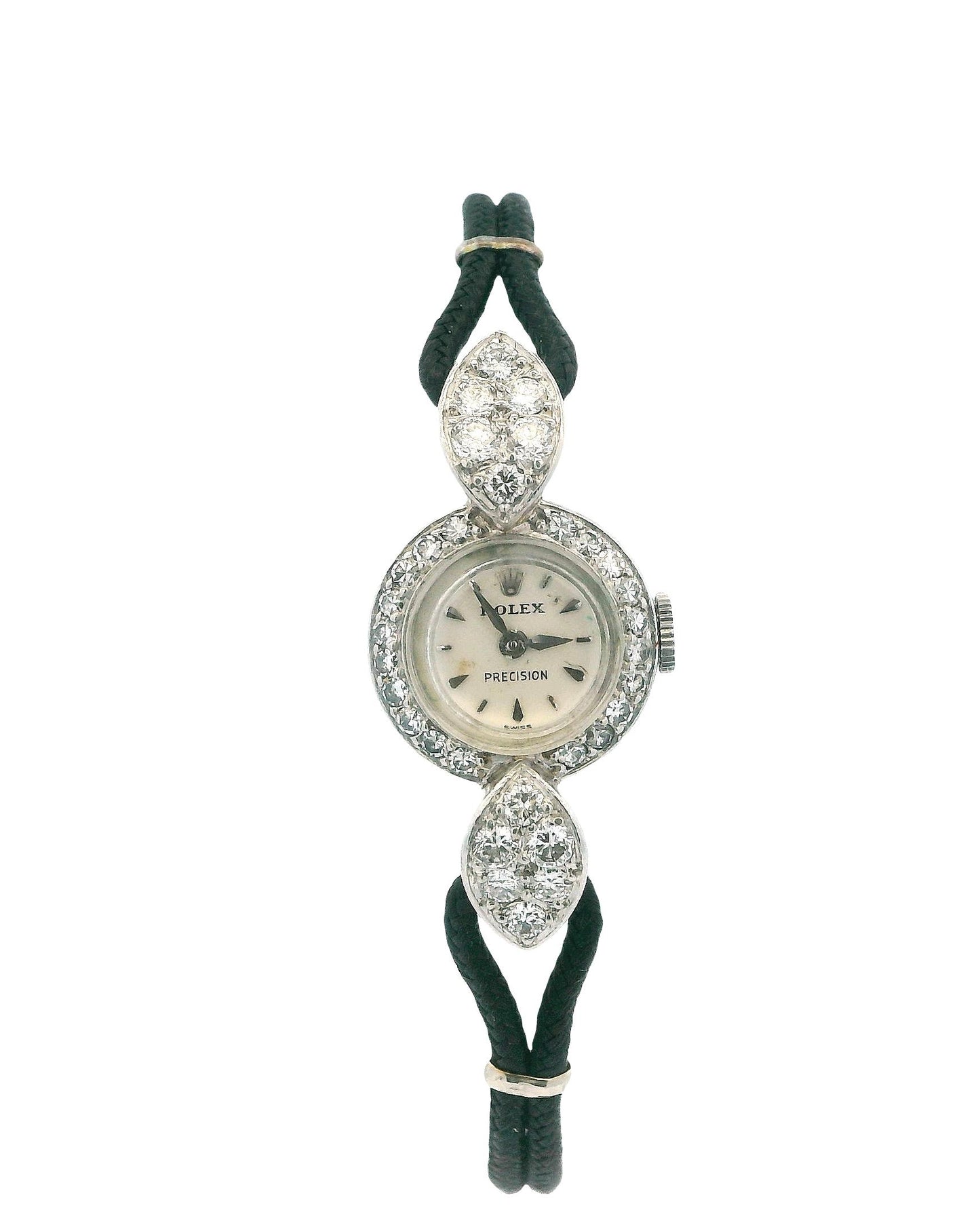 Rolex Platinum Diamond Bezel and Lugs Customized Black Cord Strap & Buckle Watch