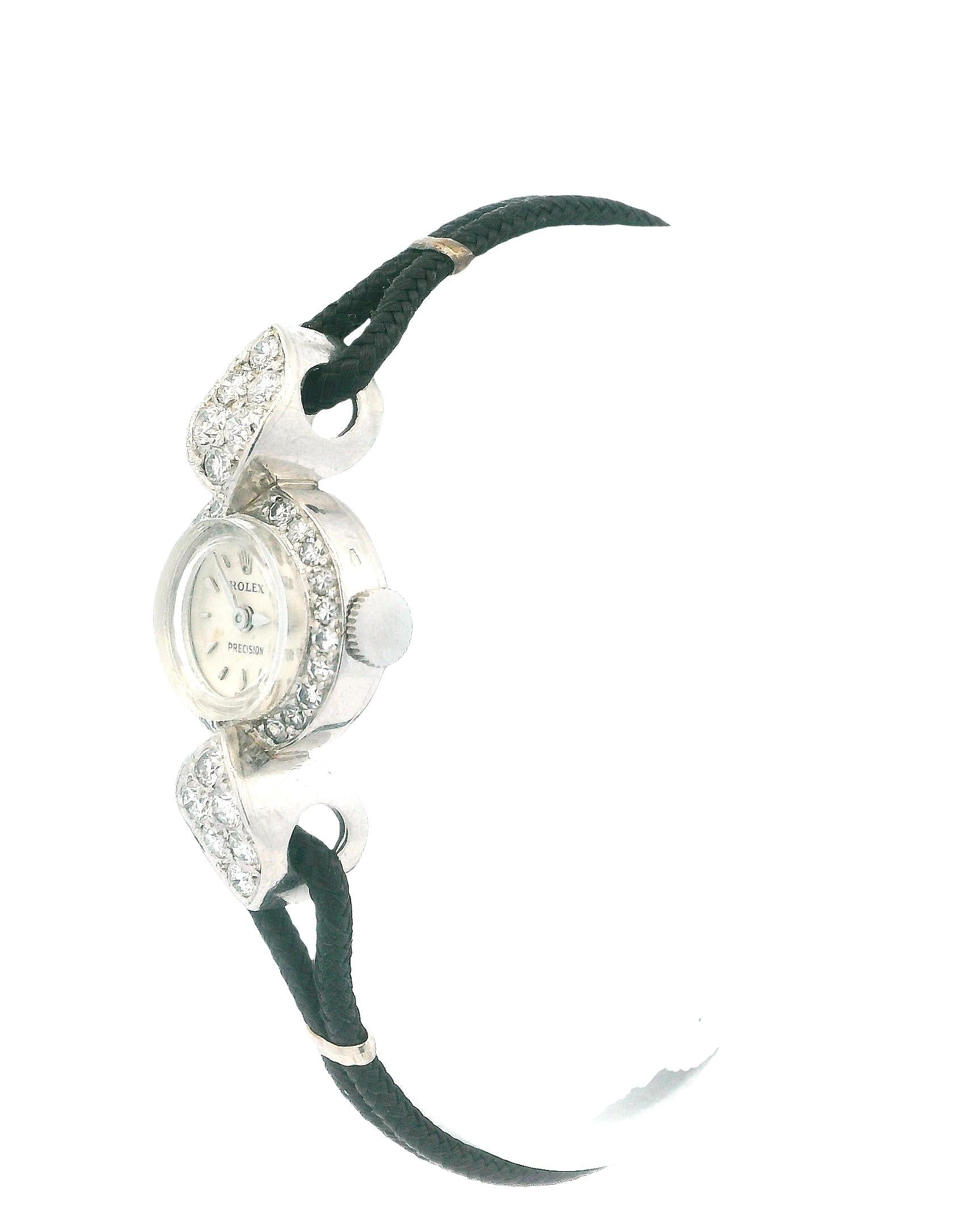 Rolex Platinum Diamond Bezel and Lugs Customized Black Cord Strap & Buckle Watch