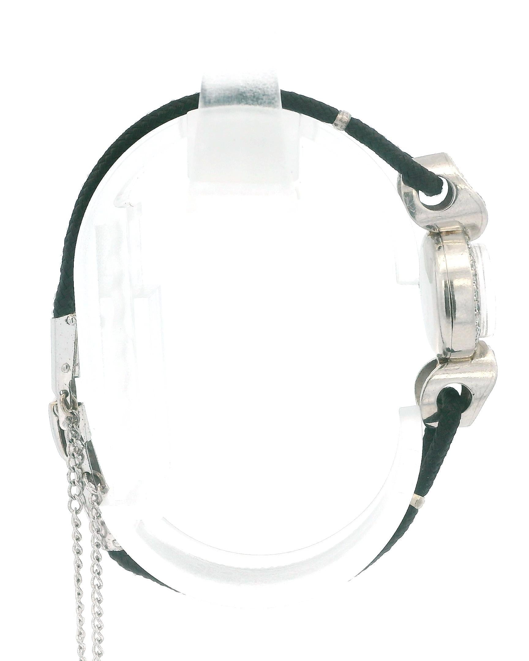 Rolex Platinum Diamond Bezel and Lugs Customized Black Cord Strap & Buckle Watch