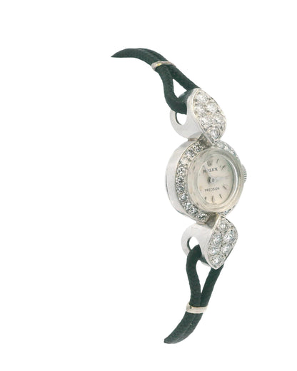 Rolex Platinum Diamond Bezel and Lugs Customized Black Cord Strap & Buckle Watch