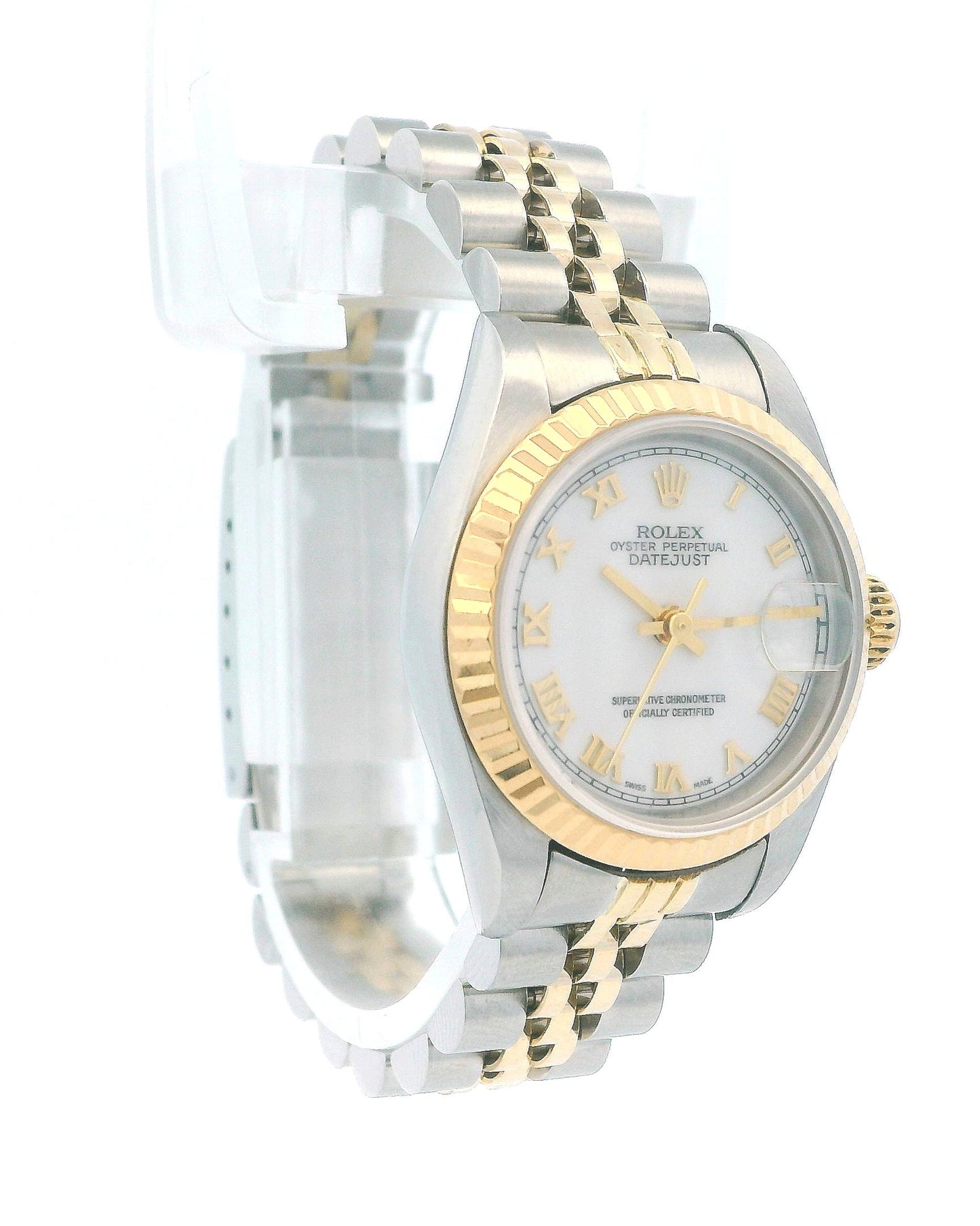 Rolex Datejust 69173 Steel Yellow Gold White Roman Dial Ladies Watch