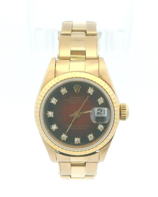 Rolex Datejust 69178 18K Yellow Gold Red Vignette Oyster Bracelet Watch & Papers