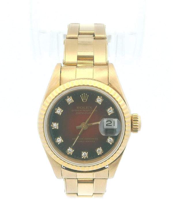 Rolex Datejust 69178 18K Yellow Gold Red Vignette Oyster Bracelet Watch & Papers