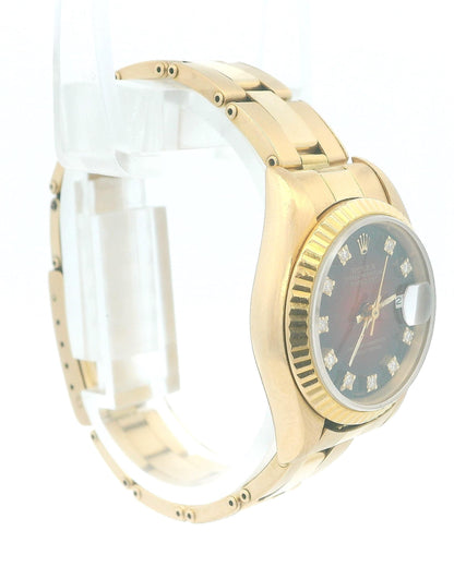 Rolex Datejust 69178 18K Yellow Gold Red Vignette Oyster Bracelet Watch & Papers