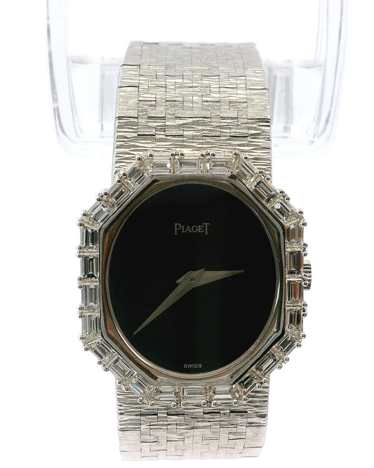 Piaget Octagonal Diamond 9341 A6 18K White Gold Onyx Dial Ladies Watch