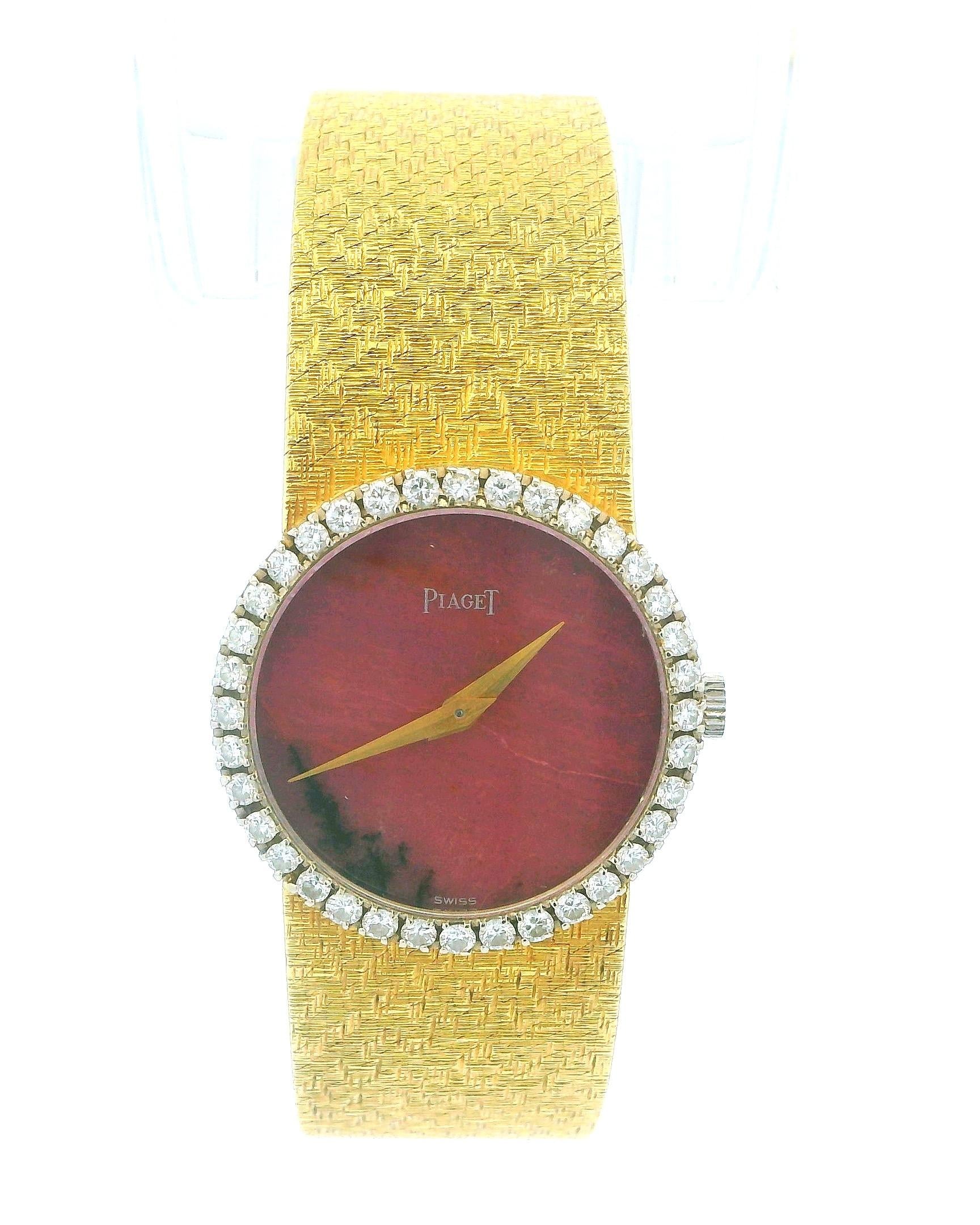 Piaget 9706B68 Rhodochrosite Dial Diamond Bezel Mesh Bracelet in 18K Yellow Gold