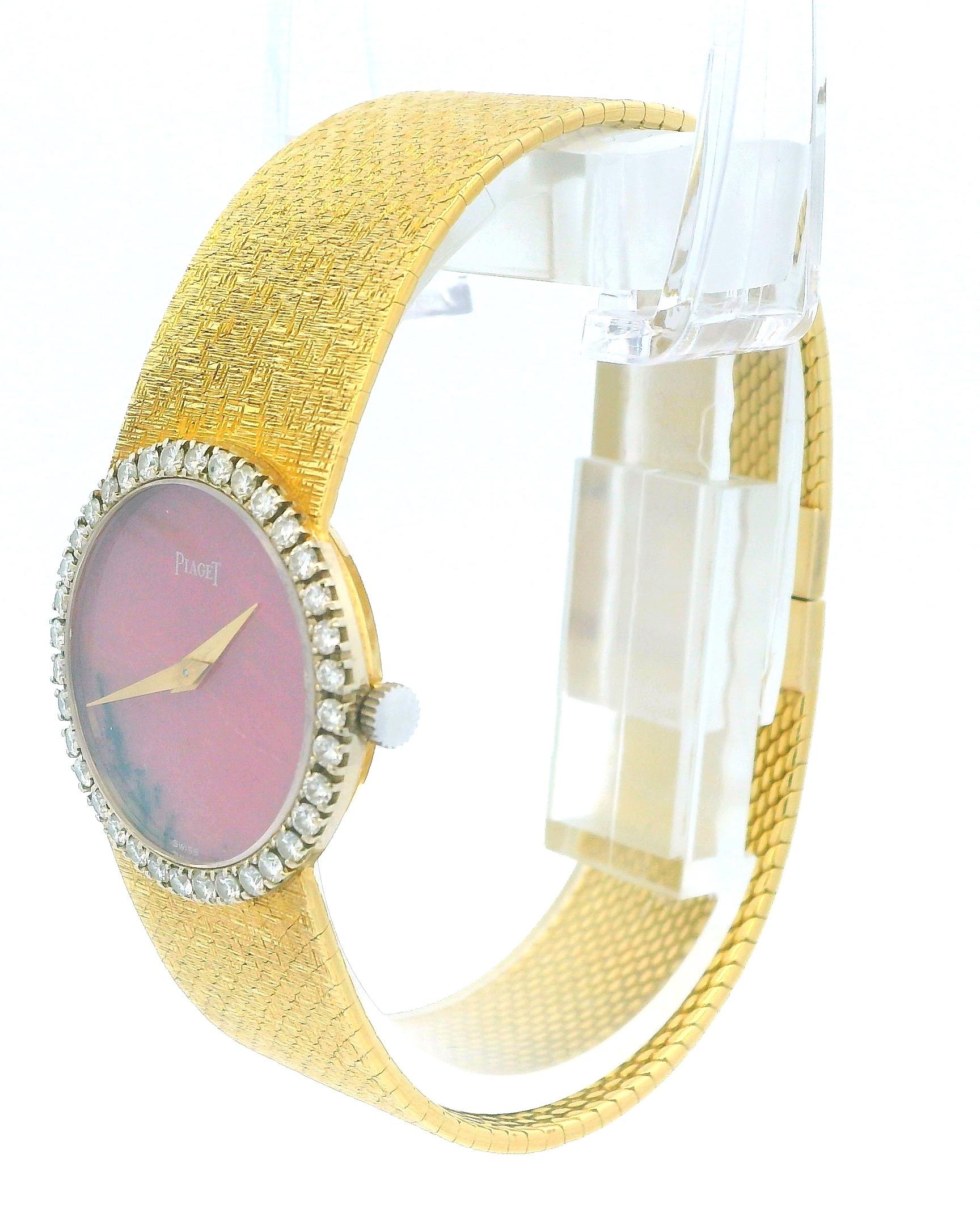 Piaget 9706B68 Rhodochrosite Dial Diamond Bezel Mesh Bracelet in 18K Yellow Gold