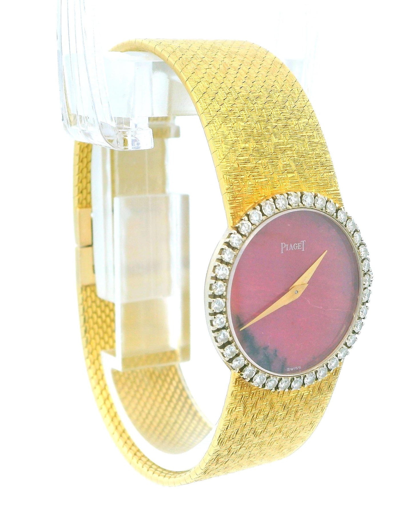 Piaget 9706B68 Rhodochrosite Dial Diamond Bezel Mesh Bracelet in 18K Yellow Gold
