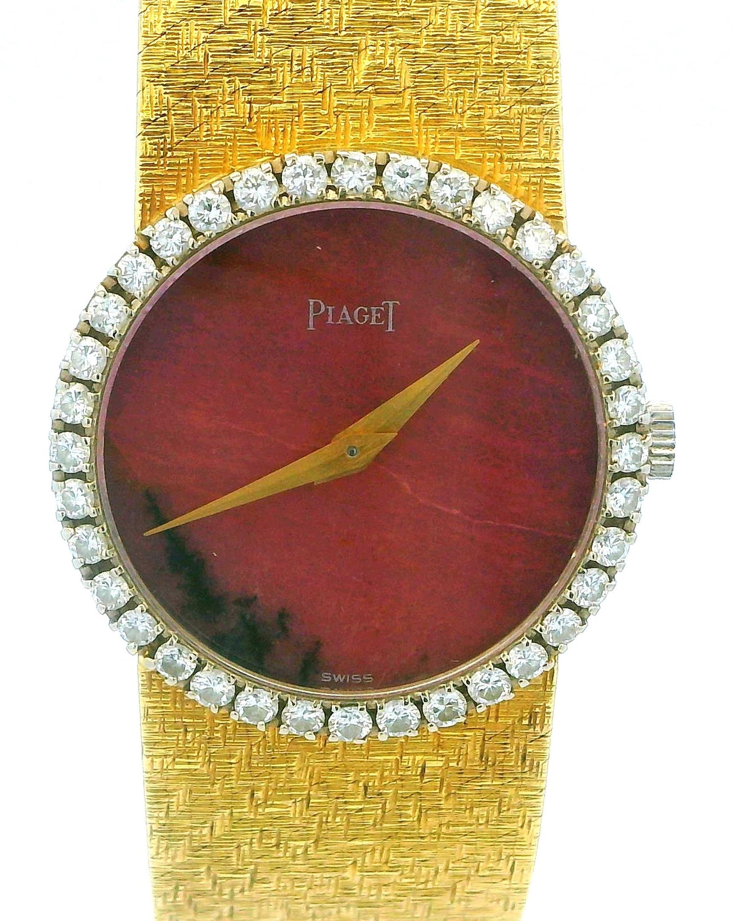 Piaget 9706B68 Rhodochrosite Dial Diamond Bezel Mesh Bracelet in 18K Yellow Gold