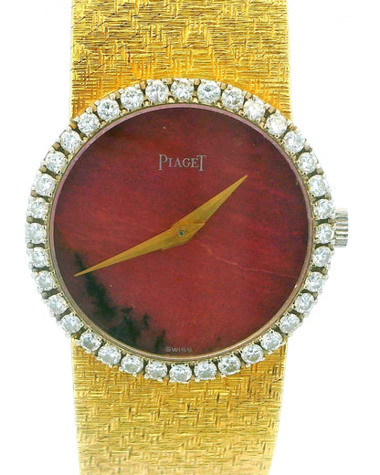 Piaget 9706B68 Rhodochrosite Dial Diamond Bezel Mesh Bracelet in 18K Yellow Gold