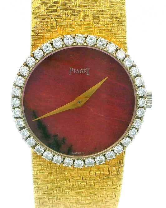 Piaget 9706B68 Rhodochrosite Dial Diamond Bezel Mesh Bracelet in 18K Yellow Gold