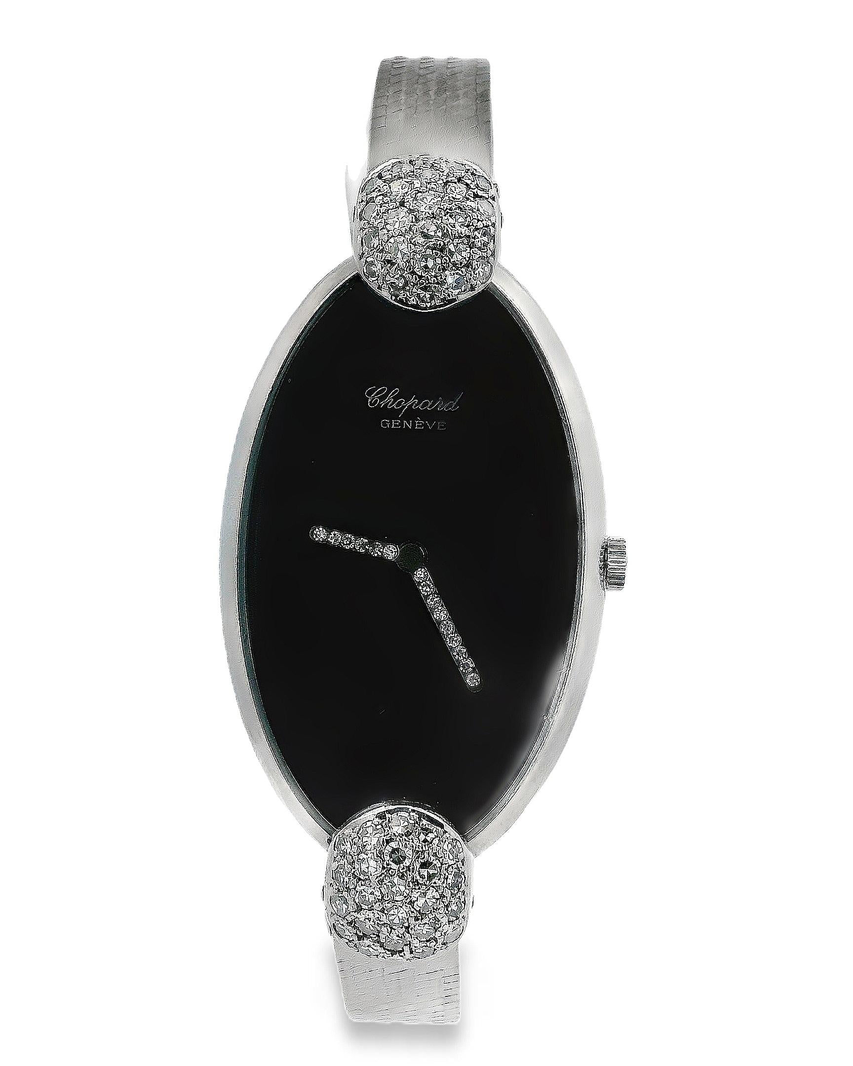 Chopard Classic 18k White Gold & Diamond Onyx Dial Ladies Vintage Watch