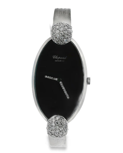 Chopard Classic 18k White Gold & Diamond Onyx Dial Ladies Vintage Watch