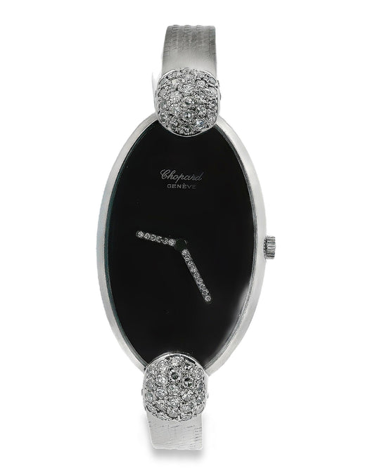 Chopard Classic 18k White Gold & Diamond Onyx Dial Ladies Vintage Watch