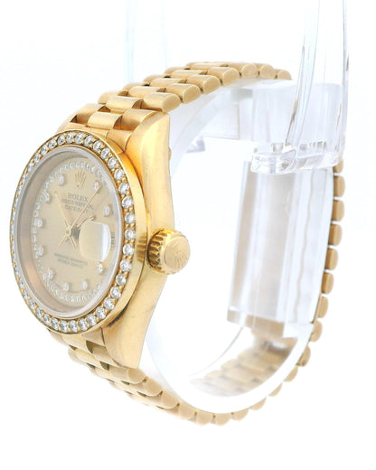 Rolex Presidential 69088 Champagne String Diamond Dial & Custom Diamond Bezel