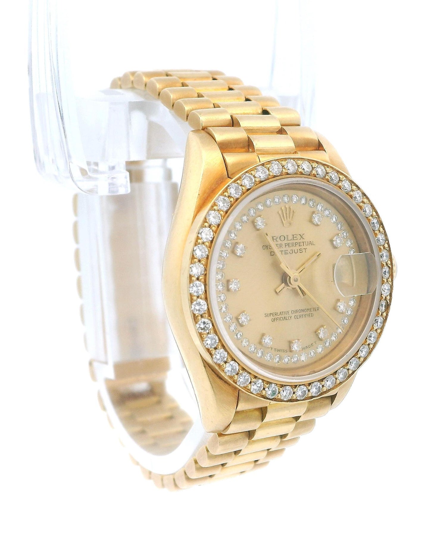 Rolex Presidential 69088 Champagne String Diamond Dial & Custom Diamond Bezel