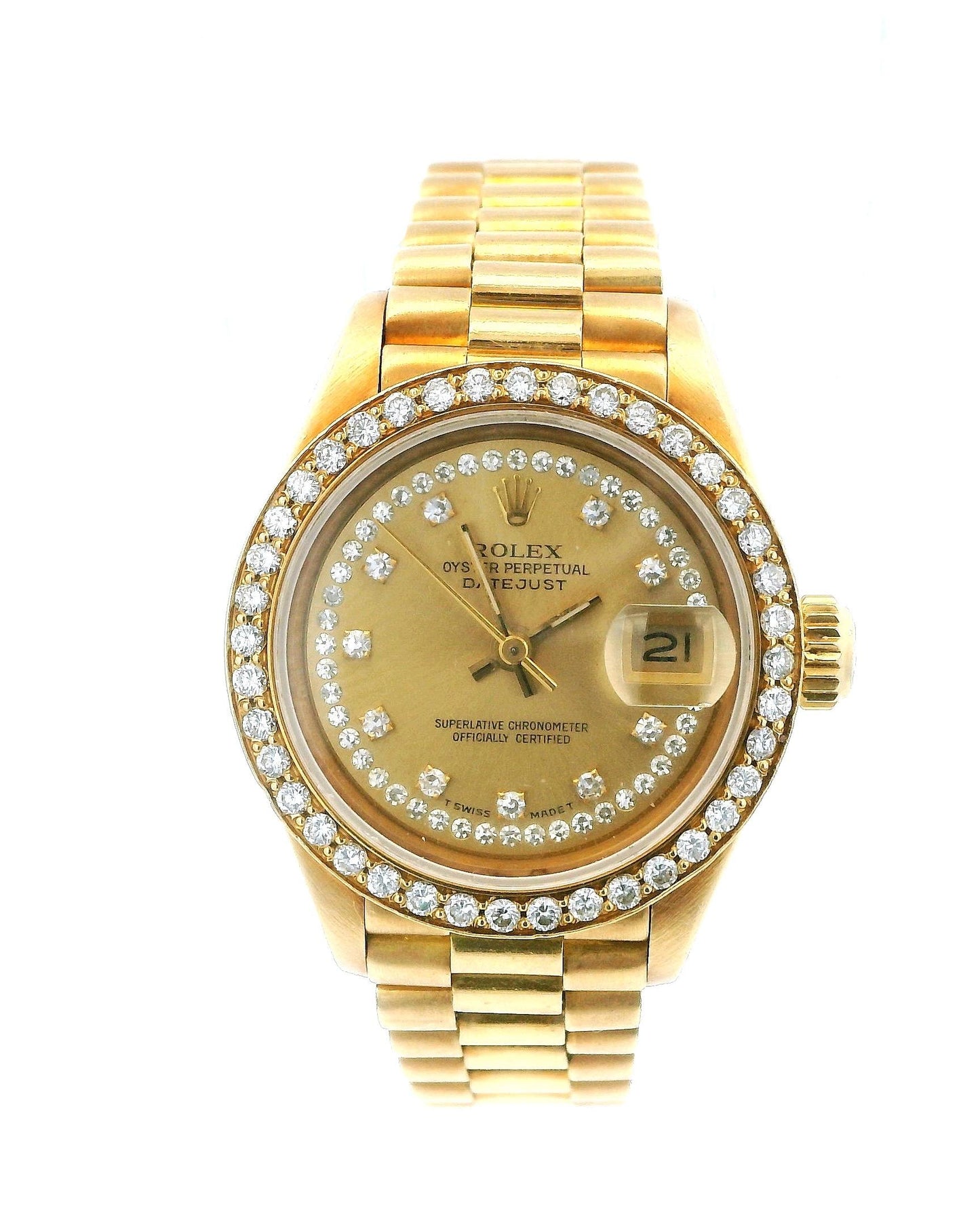 Rolex Presidential 69088 Champagne String Diamond Dial & Custom Diamond Bezel