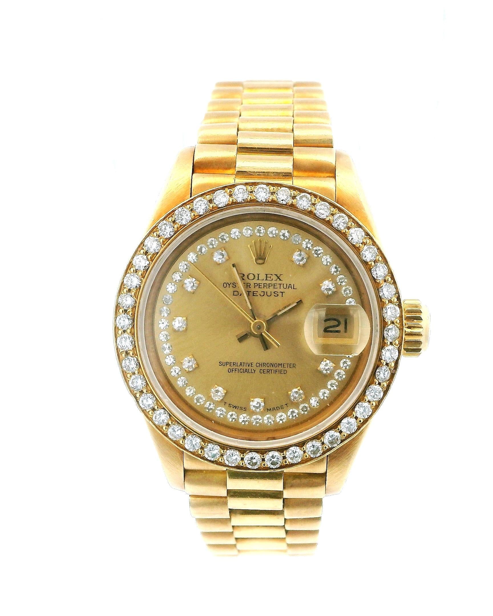 Rolex Presidential 69088 Champagne String Diamond Dial & Custom Diamond Bezel