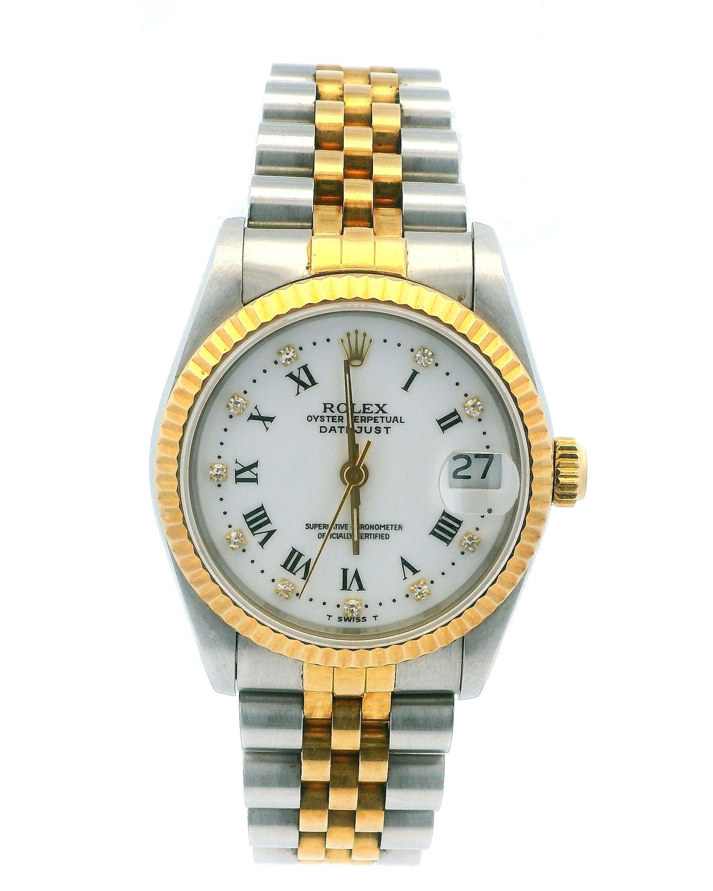 Rolex Datejust 68273 Midsize Steel Yellow Gold Roman & Diamond Dial Watch