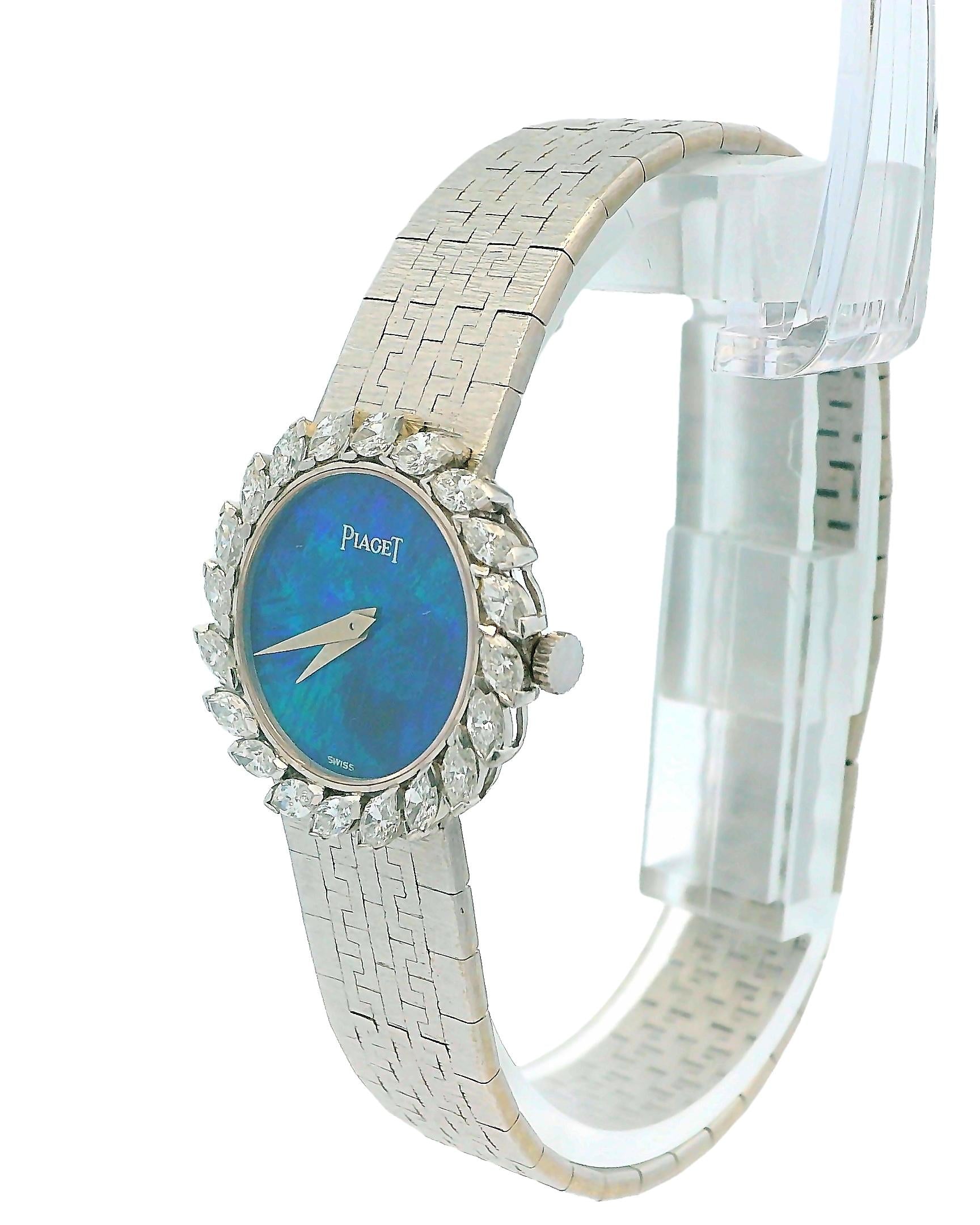 Piaget 4172A6 18K White Gold Opal Dial Diamond Bezel Ladies Watch