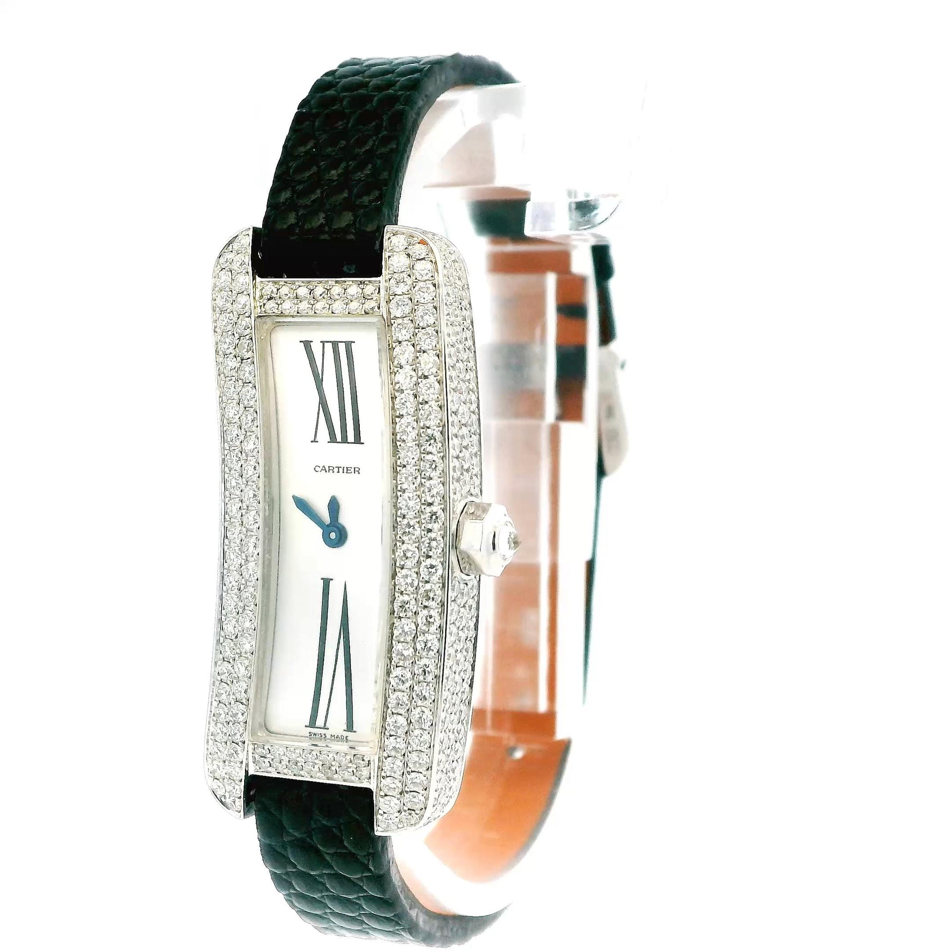 Cartier Tank-S 18K WJ300950 18K White Gold S Pave Case & Buckle W/Card-2016