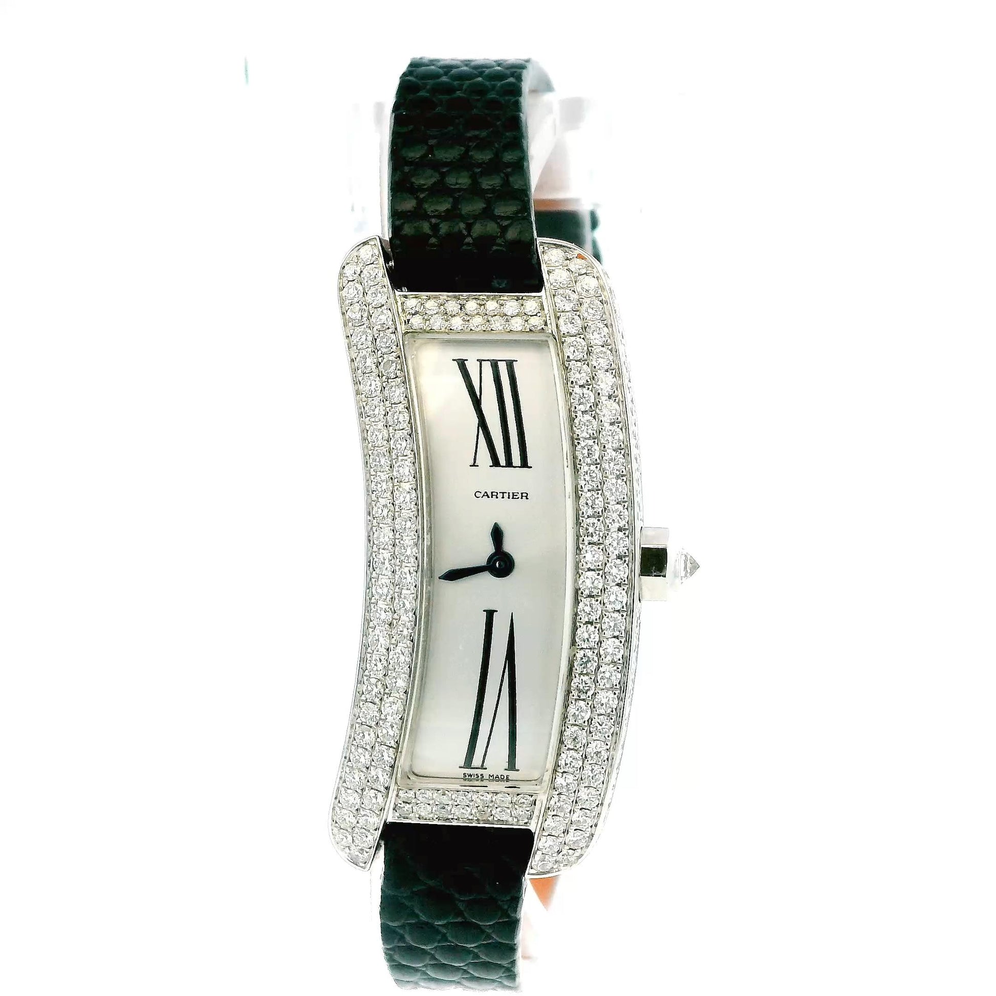 Cartier Tank-S 18K WJ300950 18K White Gold S Pave Case & Buckle W/Card-2016