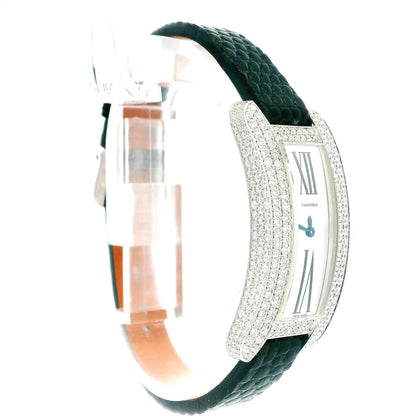 Cartier Tank-S 18K WJ300950 18K White Gold S Pave Case & Buckle W/Card-2016