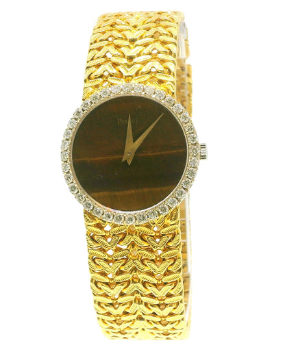 Piaget 9706N21 Tiger-Eye Dial Diamond Bezel Woven Bracelet Ladies Watch