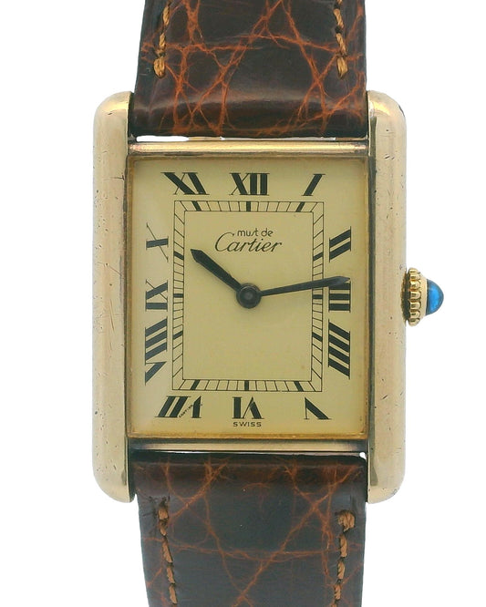 Cartier Tank Vermeil Mechanical Gold Plated Deployant Buckle Vintage Watch