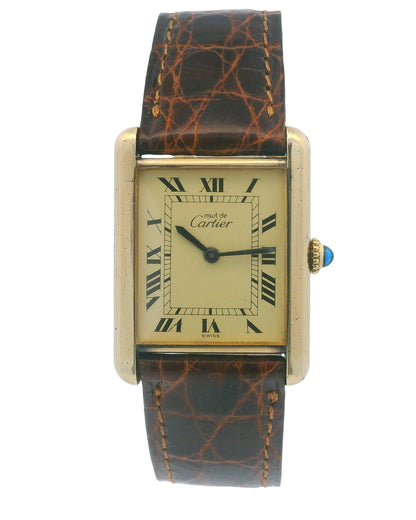 Cartier Tank Vermeil Mechanical Gold Plated Deployant Buckle Vintage Watch