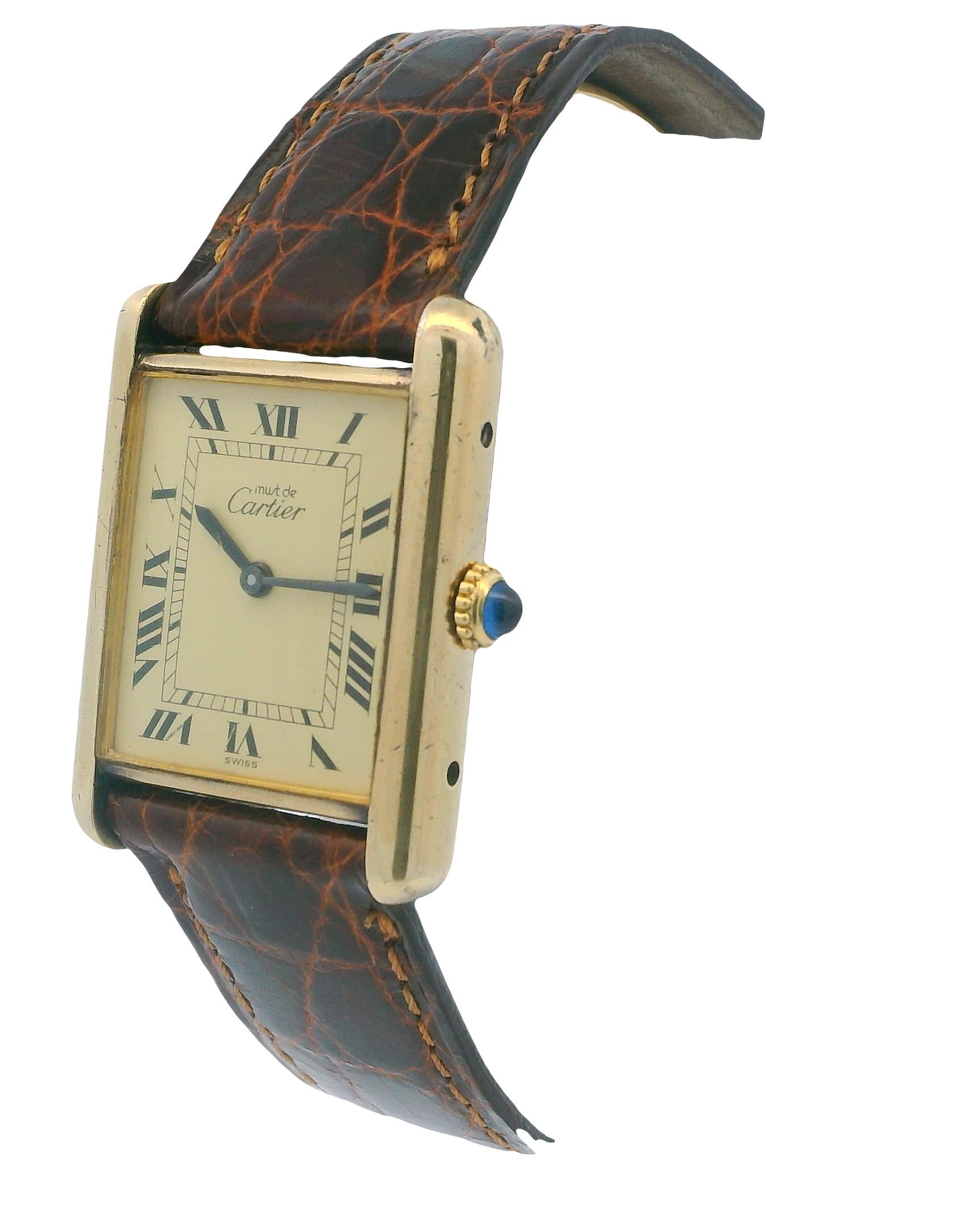 Cartier Tank Vermeil Mechanical Gold Plated Deployant Buckle Vintage Watch