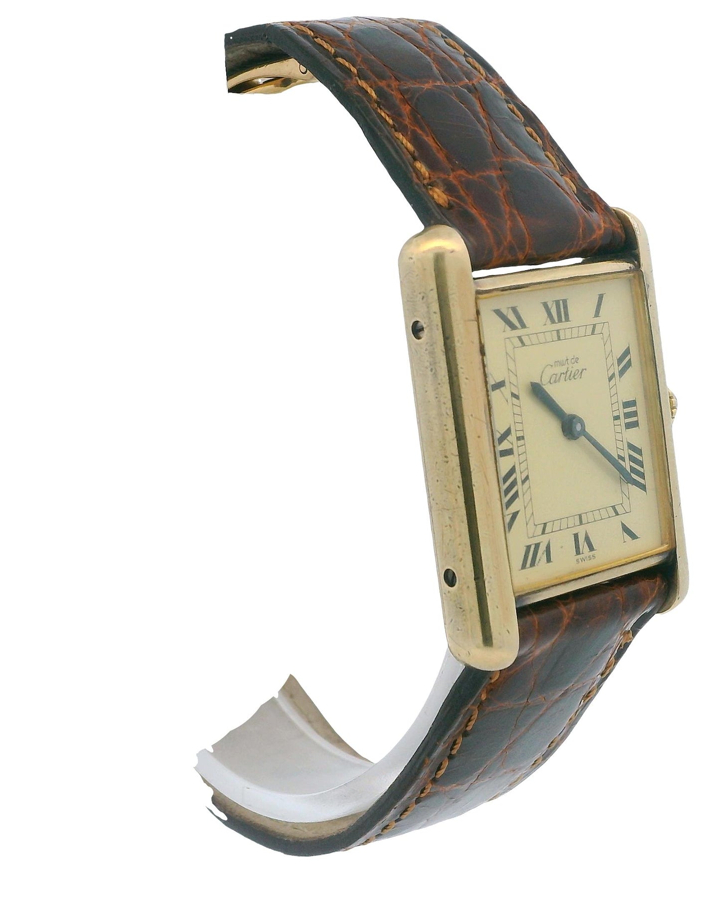 Cartier Tank Vermeil Mechanical Gold Plated Deployant Buckle Vintage Watch