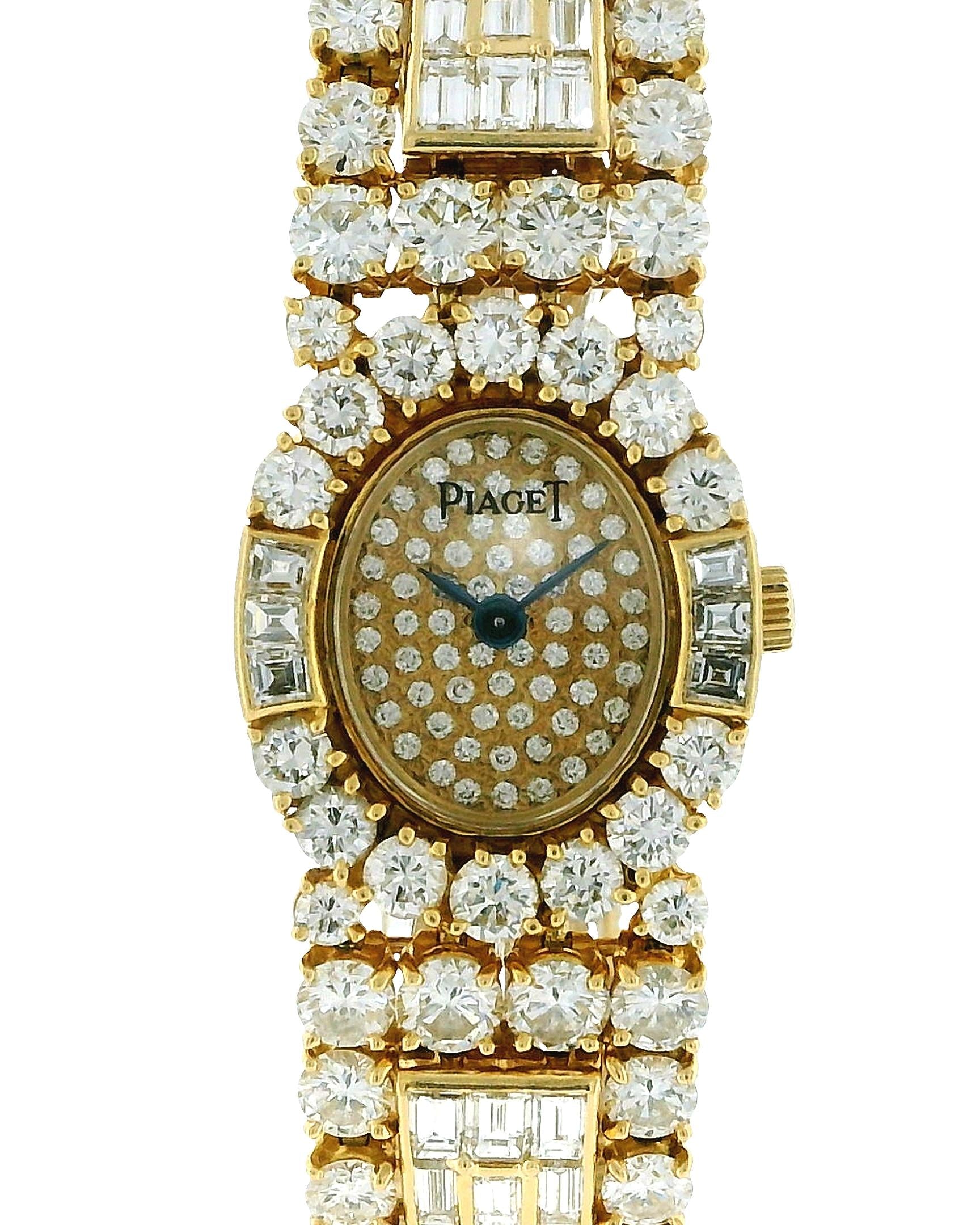 PIAGET. A LADY'S FINE 18K GOLD AND 28Cts DIAMOND-SET OVAL BRACELET WATCH