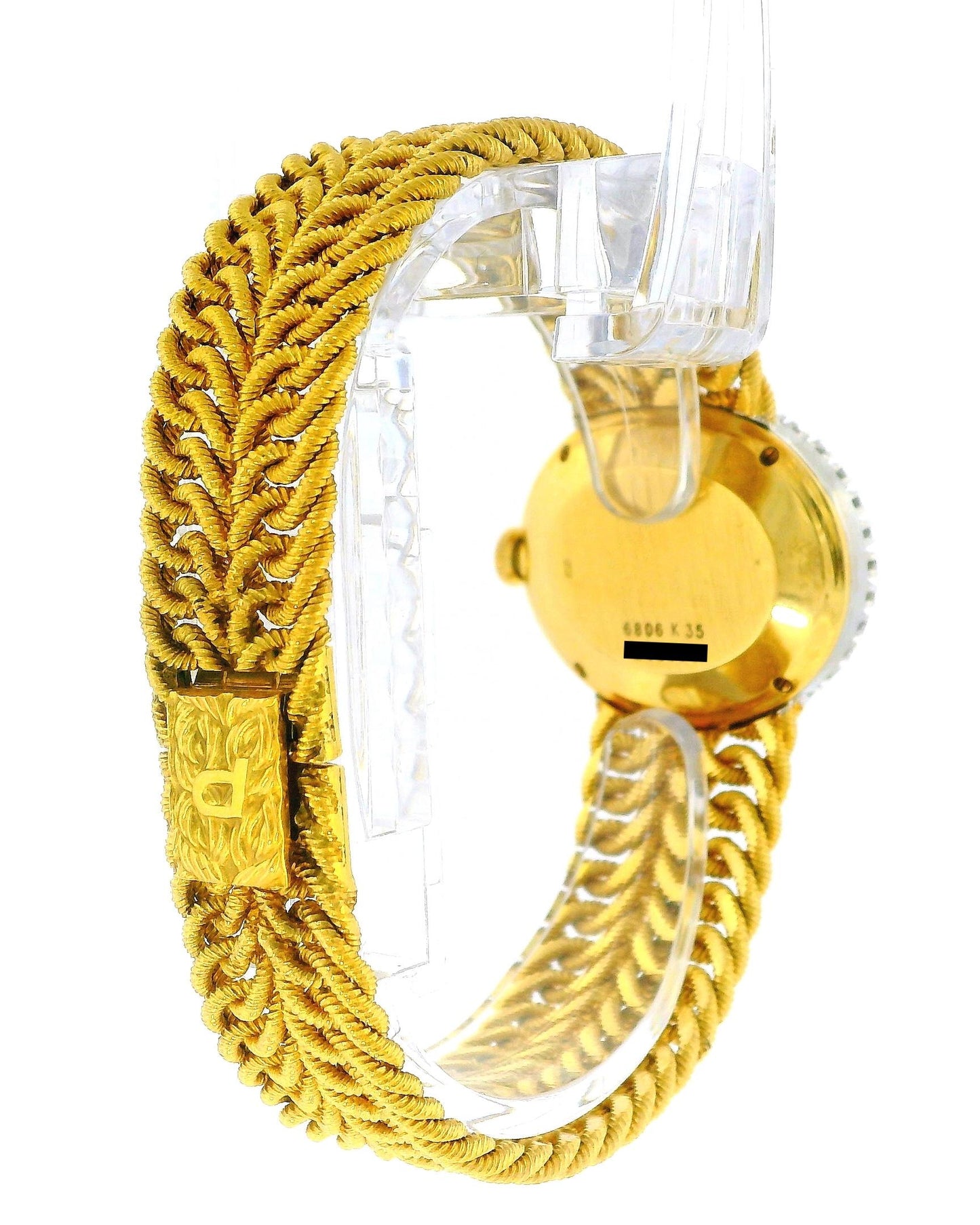 Piaget 18K Yellow Gold 6806K35 Jade Dial Diamond Bezel Vintage Ladies Watch