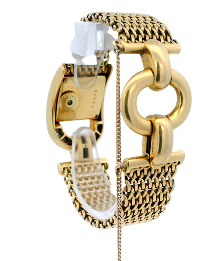 Jaeger Lecoultre-Gubelin 18k Yellow Gold Pave Stirrup Mesh Bracelet Ladies Watch