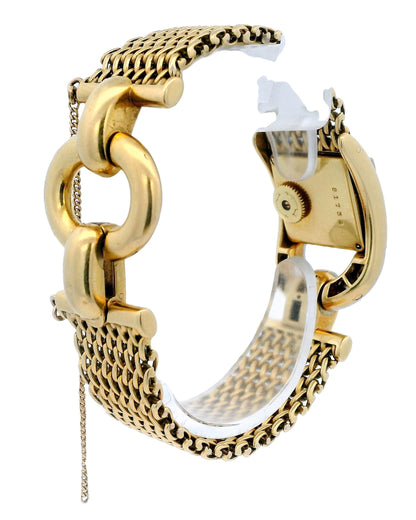 Jaeger Lecoultre-Gubelin 18k Yellow Gold Pave Stirrup Mesh Bracelet Ladies Watch
