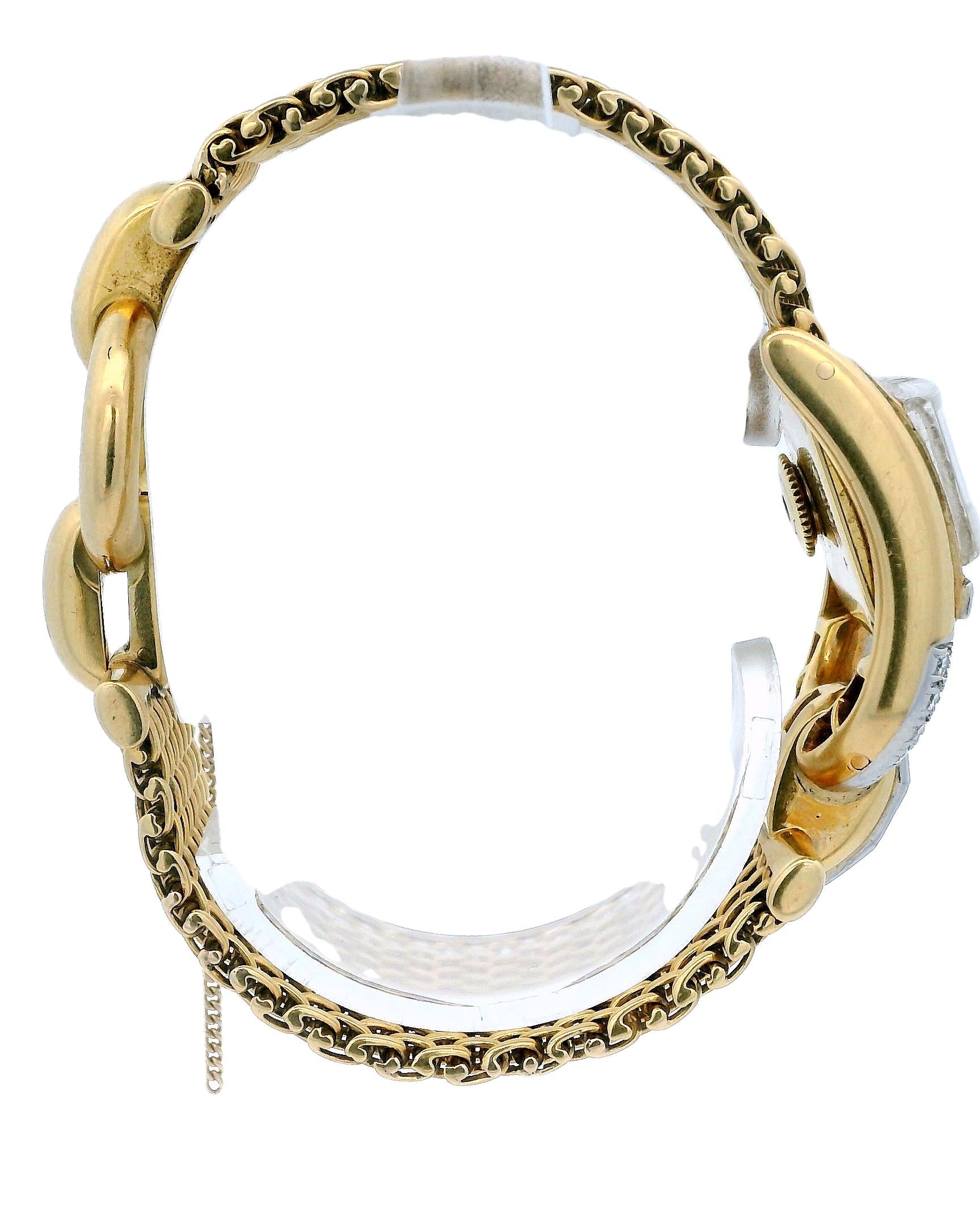 Jaeger Lecoultre-Gubelin 18k Yellow Gold Pave Stirrup Mesh Bracelet Ladies Watch