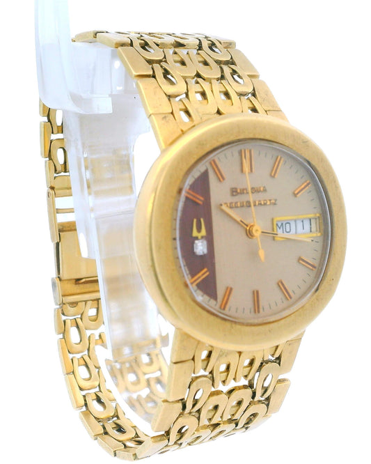 Bulova Accuquartz Day & Date Vintage 18K Yellow Gold Watch