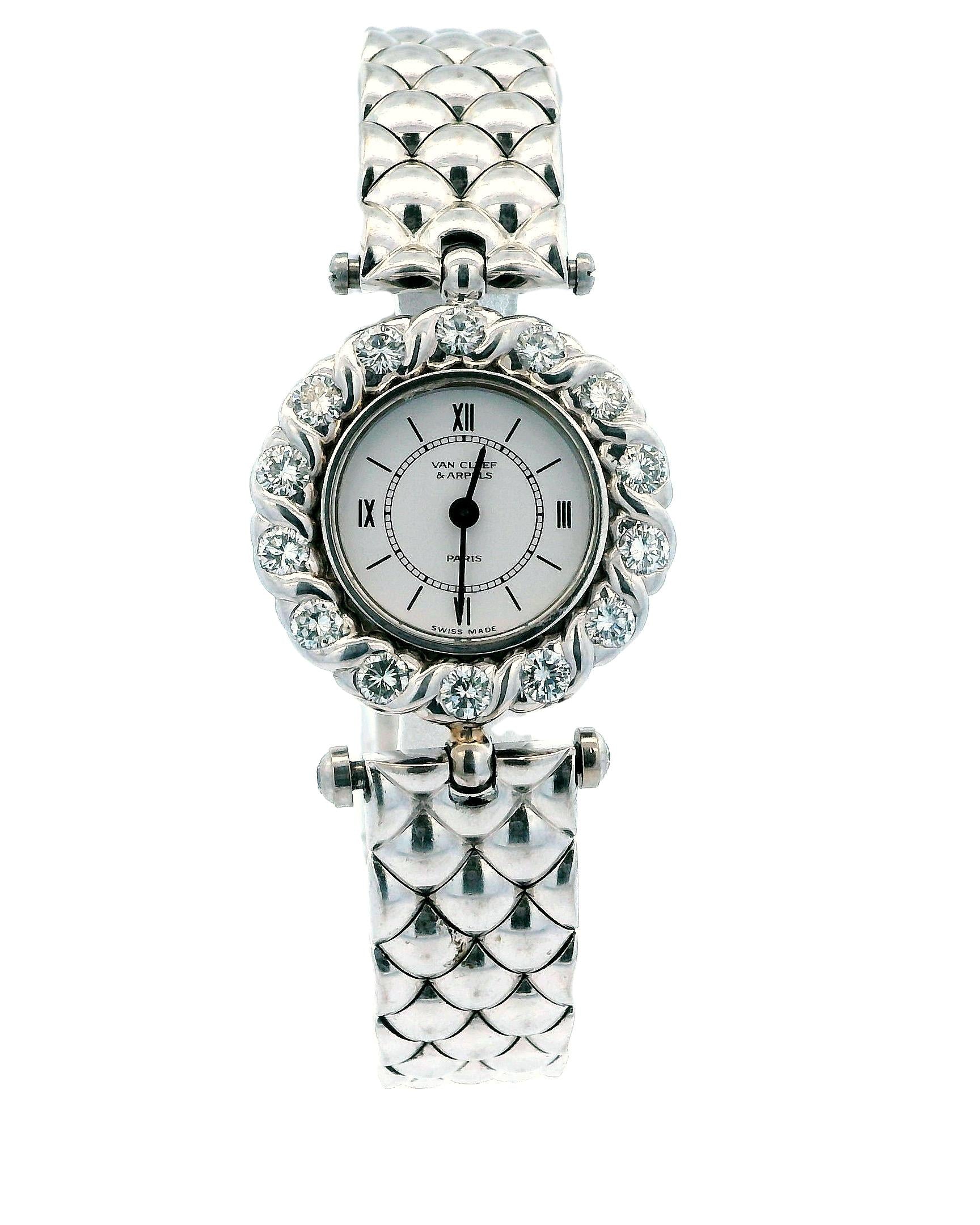 Van Cleef & Arpels 18K White Gold Diamond Bezel Ladies Watch