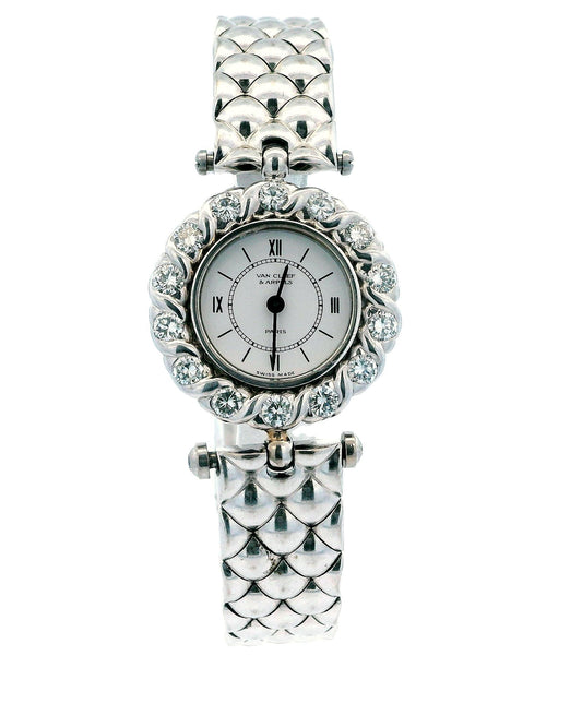 Van Cleef & Arpels 18K White Gold Diamond Bezel Ladies Watch